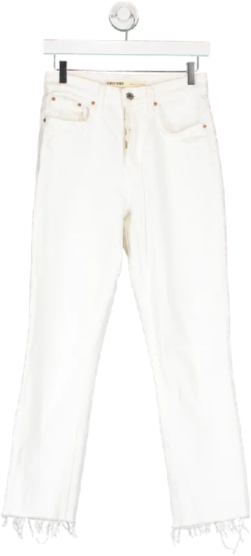 Slim straight jeans for balanced modern fit -grlfrnd White Karolina High Rise Straight Leg Cropped Jeans W24