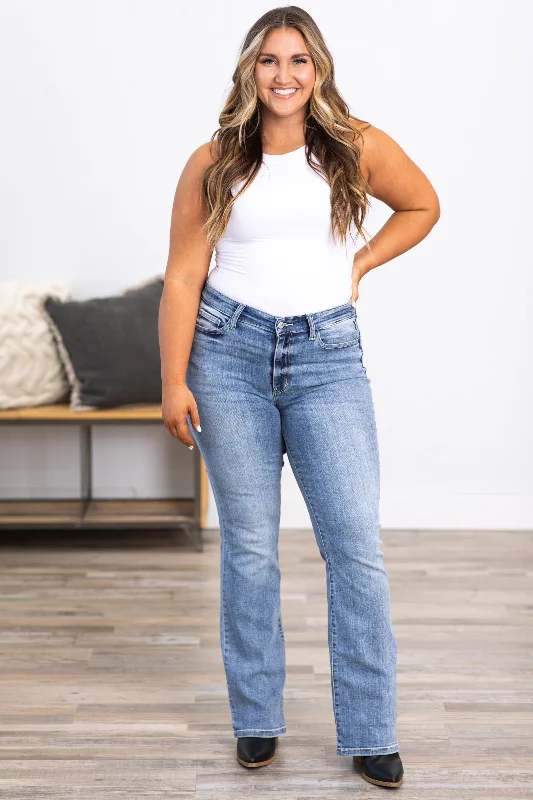 Casual straight jeans for effortless errand runs -Judy Blue Light Wash Mid Rise Bootcut Jeans