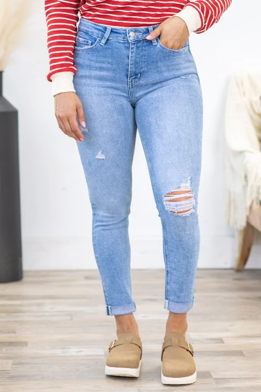 Classic dark straight jeans for timeless appeal -Lovervet High Rise Roll Up Skinny Jeans