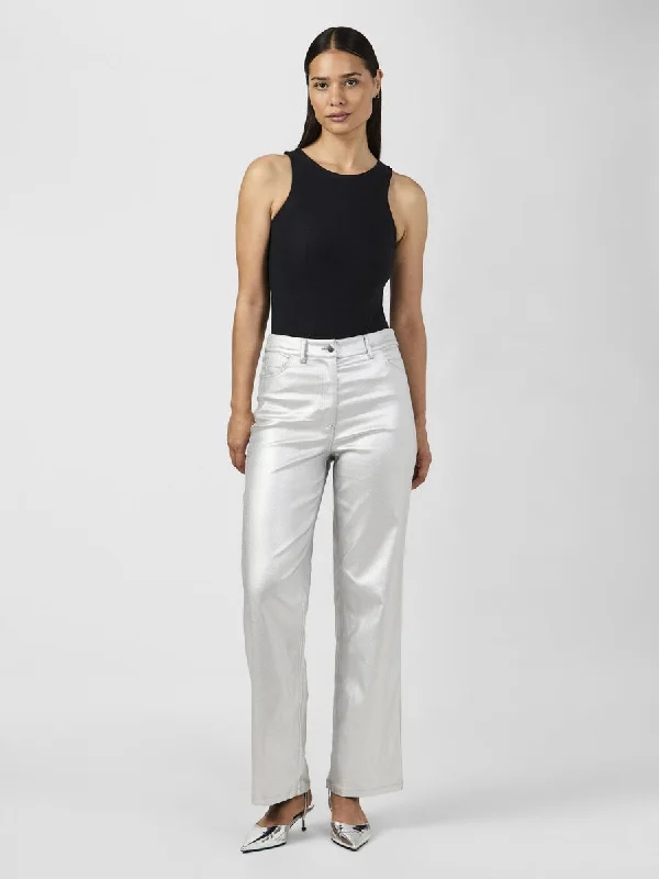 High-rise flare pants for vintage chic appeal -Milla High Waisted Metallic Pants (Silver)