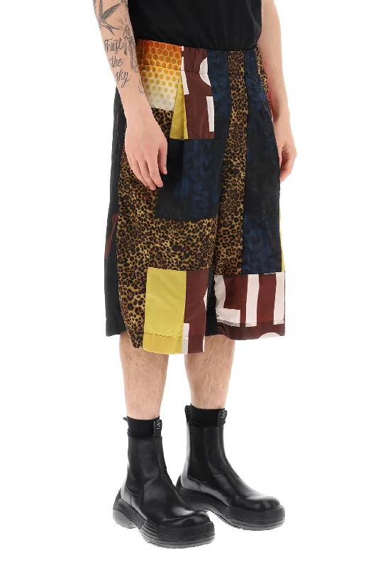 Stylish cargo shorts for men with multiple pockets and functional designs-Dries van noten 'pilburn' patchwork shorts