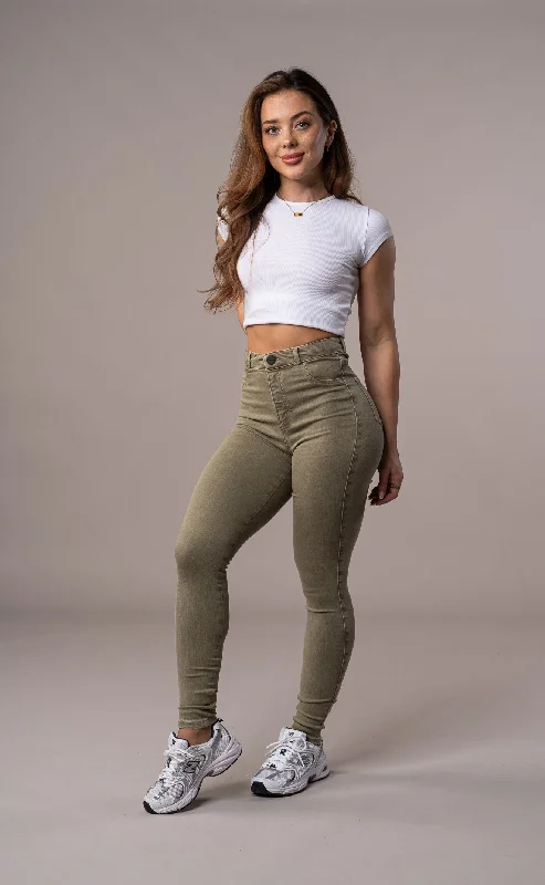 Recycled Jeans for Green -Womens Pastel Fitjeans - Khaki