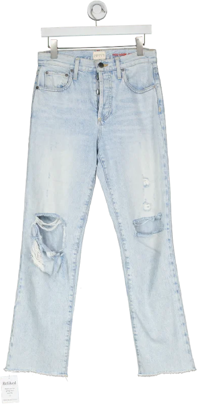 Vintage faded straight jeans for nostalgic flair -Alice + Olivia Blue Cotton Distressed Straight Leg Jeans UK 8