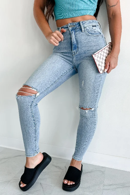 Capri Jeans for Beach Style -Say It Louder High Rise Distressed Cello Skinny Jeans (Light Denim)