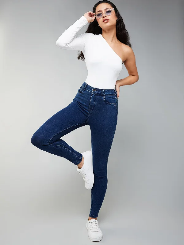 Travel Jeans for On-the-go -CHASEstretch™ Women's Blue Skinny Fit High Rise Cropped Denim Jeans