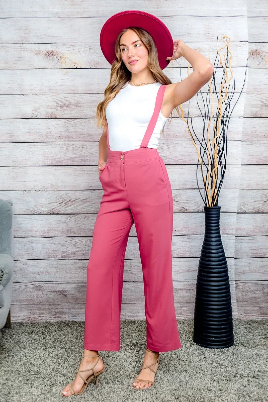 Relaxed straight jeans for oversized comfort fit -Jumpsuit Pants With Attached Suspenders 2 Pockets Front Closure and 2 Buttons (910602-CH589)