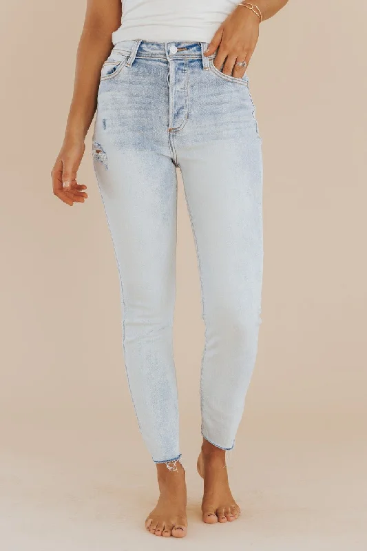 Classic blue straight jeans with sturdy fabric -Light High Rise Skinny Mom Jeans - FINAL SALE