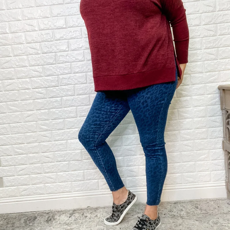 Distressed blue straight jeans for bold looks -Judy Blue "Come Here Right Meow" Leopard Print Skinny Jeans