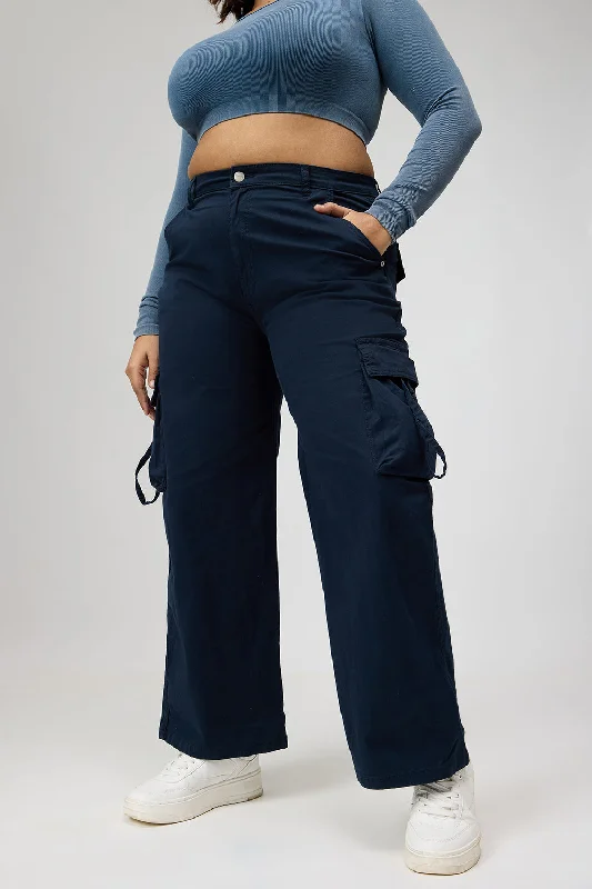 Formal suit pants for wedding guest elegance -Curve Deep Blue Cargo Pants