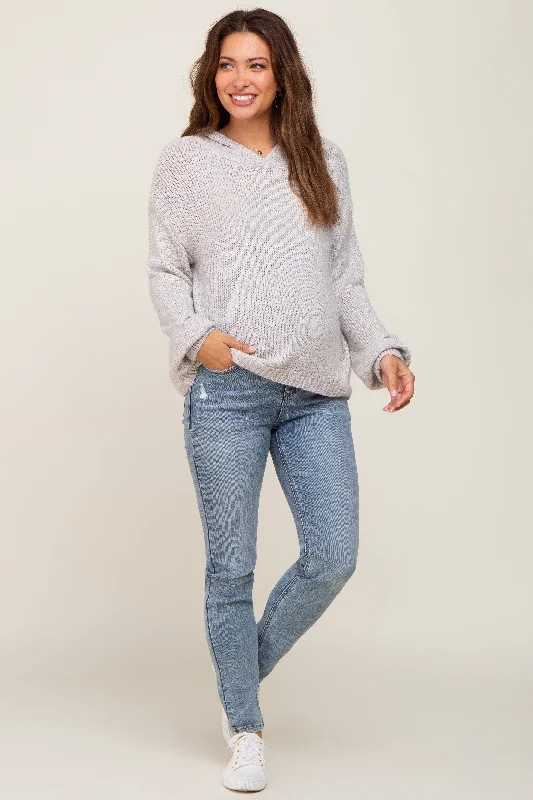 Outdoor Jeans for Adventures -Light Blue Slightly Distressed Maternity Skinny Jeans