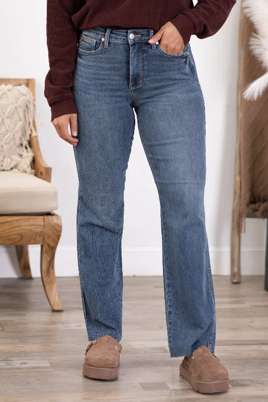 Mid-wash straight jeans for neutral wardrobe options -Judy Blue Tummy Control Vintage Straight Jeans