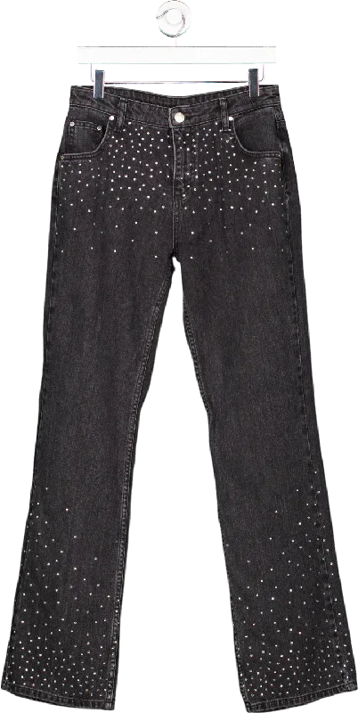 Modern straight jeans with subtle fade effects -Couture Black Studded Jeans UK 10