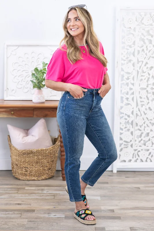 Trendy straight jeans for young fashion enthusiasts -Judy Blue Tummy Control Dark Wash Slim Jeans