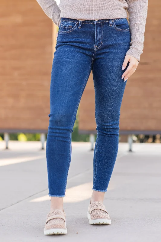 Raw edge straight jeans for unique finishes -Vervet Mid Rise Raw Hem Crop Skinny Jeans