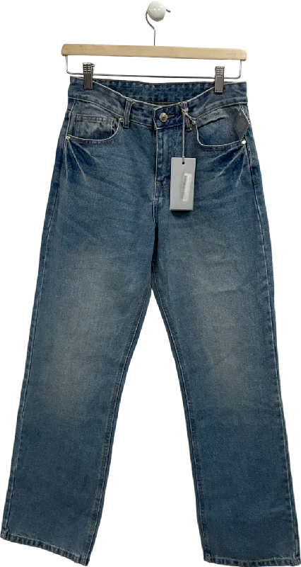 Distressed straight jeans for edgy street fashion -Cernucci Blue Mid Rise Relaxed Jeans In Antique Wash UK 8