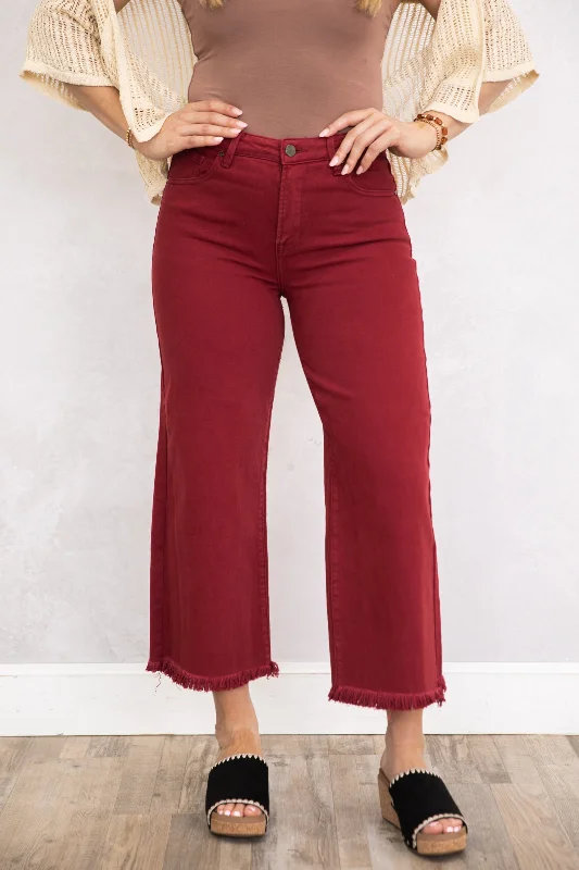 Organic cotton straight jeans for eco-conscious buyers -Risen Wine Wide Leg Tummy Control Jeans