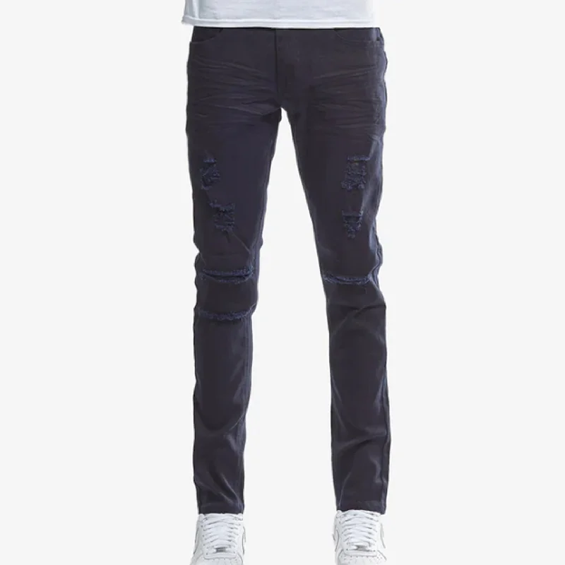 Blue Jeans for Everyday Wear -Copper Rivet Ripped Slim Jean (Navy)