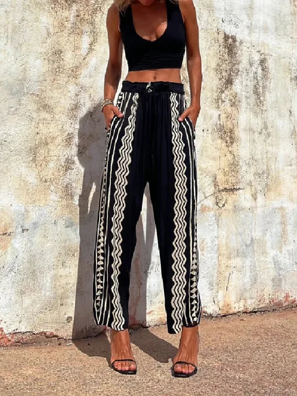 Organic straight jeans for green lifestyle choices -Boho Printed Harem Pants Mid-Rise Casual Pants