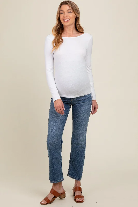 Leather Trim Jeans for Luxury -Blue Maternity Slim Straight Ankle Maternity Jeans