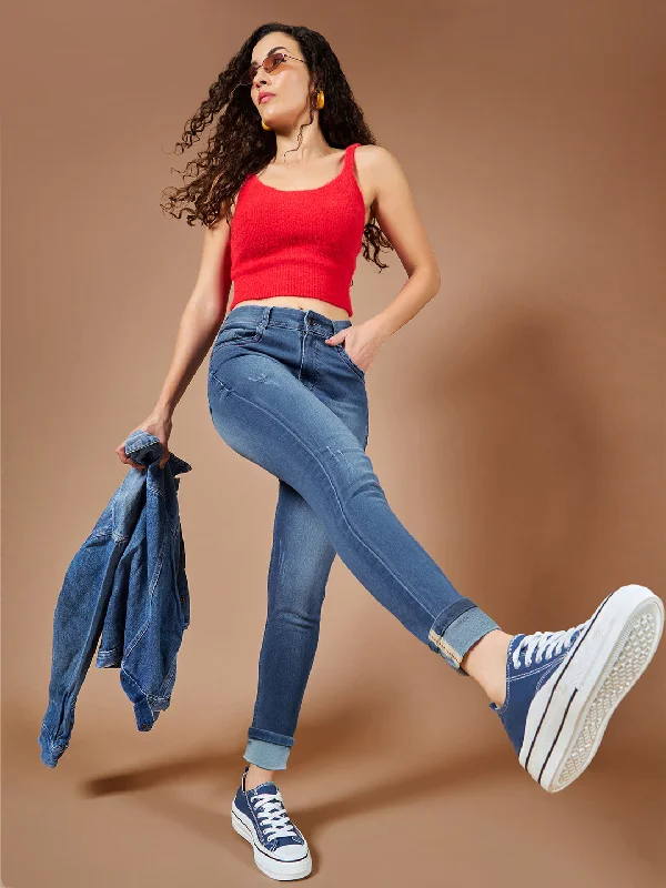 Cropped Jeans for Summer Look -CHASEstretch™ Women's Blue Skinny Fit High Rise Denim Jeans