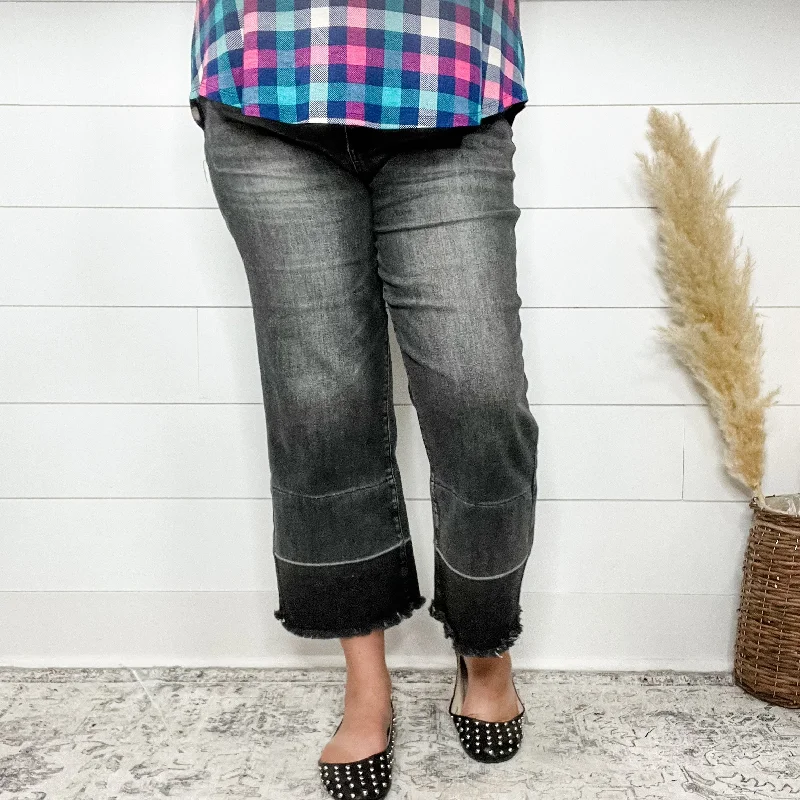 Trendy distressed straight jeans for urban edge -Judy Blue Charcoal Dreams Crop Wide Leg Jeans