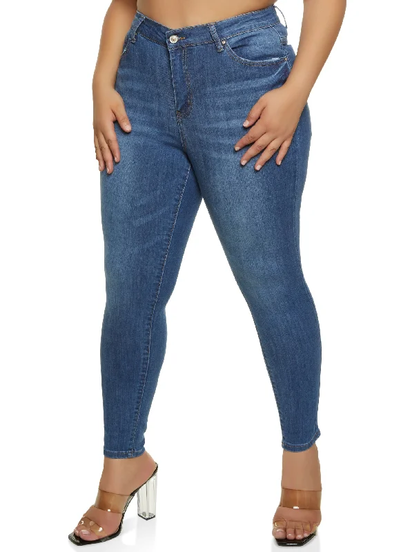 Yoga Jeans for Stretch -Plus Size WAX Basic Whiskered Skinny Jeans