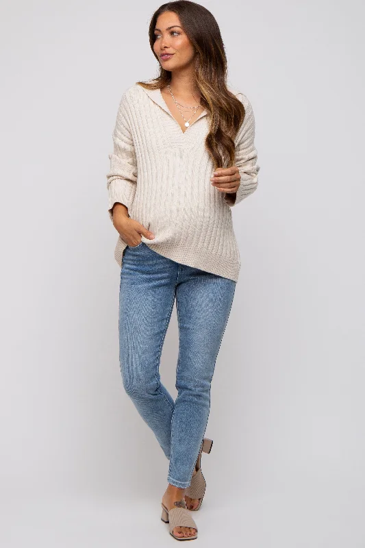 Raw Hem Jeans for Trendy -Light Blue Maternity Skinny Jeans