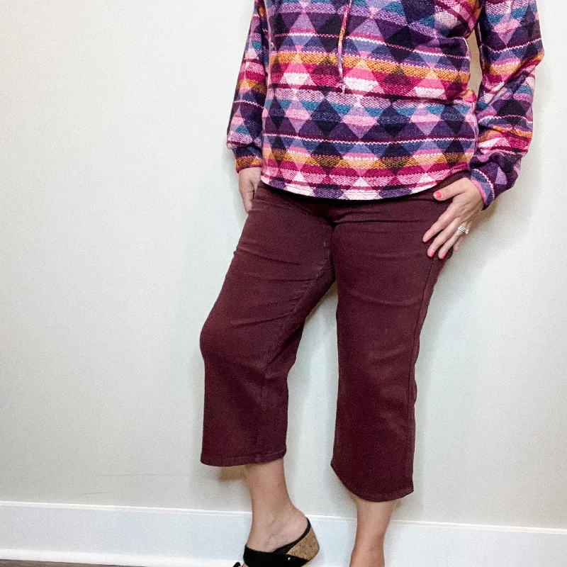 Slim-fit dark straight jeans for polished looks -Judy Blue "Paul Bunyan" Oxblood Wide Leg Crops