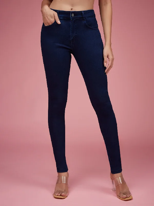 Shopping Jeans for Convenient -Women's Navy Blue Skinny Fit Mid Rise Denim Stretchable Jeans