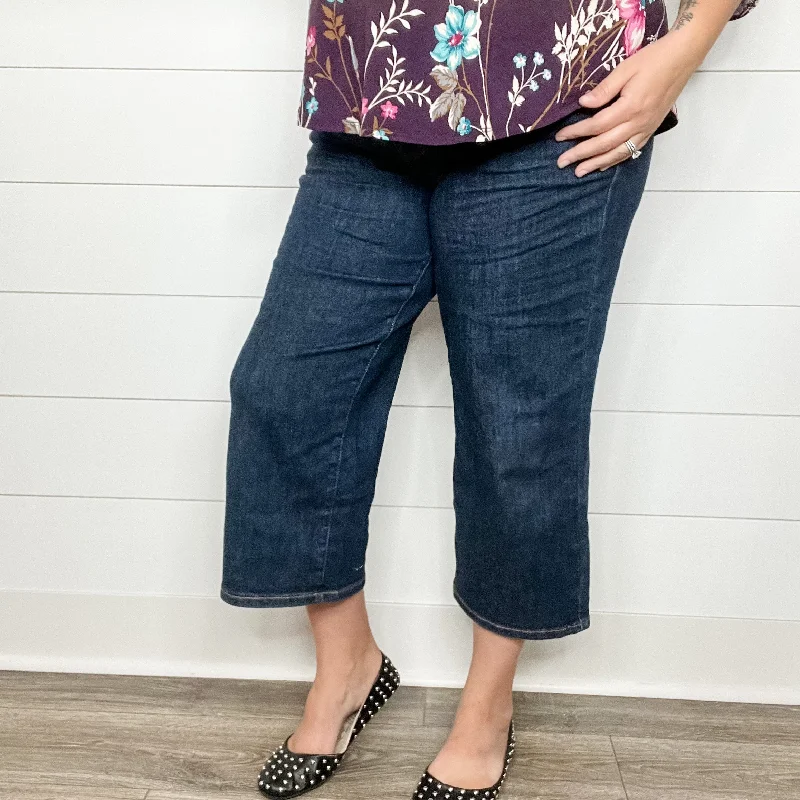 Stonewashed straight jeans for vintage cool appeal -Judy Blue "Office Drama" Wide Leg Crop Tummy Control Jeans