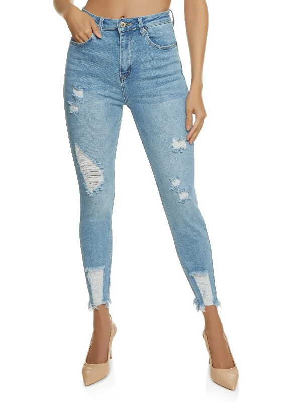 Office Jeans for Professional -WAX Distressed Frayed Hem Skinny Jeans