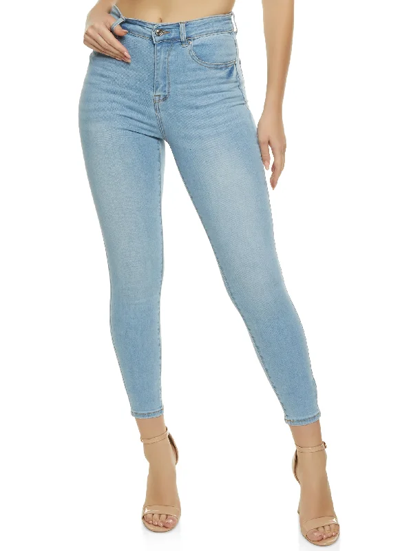 Distressed Jeans for Edgy Style -WAX High Rise Solid Cropped Skinny Jeans