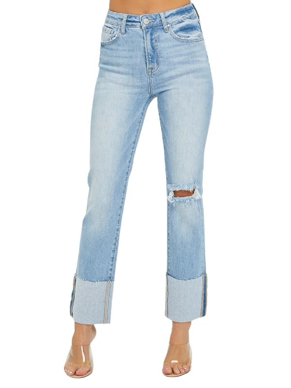 Petite straight jeans for shorter leg lengths -Just Like This Wide Cuffed Straight Jeans