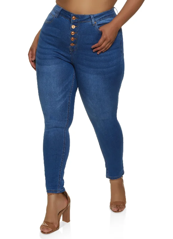 Cropped Jeans for Summer Look -Plus Size WAX 5 Button Jeans