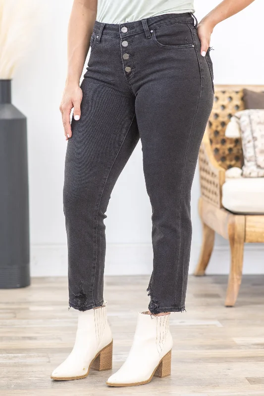 Relaxed faded straight jeans for cozy days -Risen Black Mid Rise Slim Straight Jeans