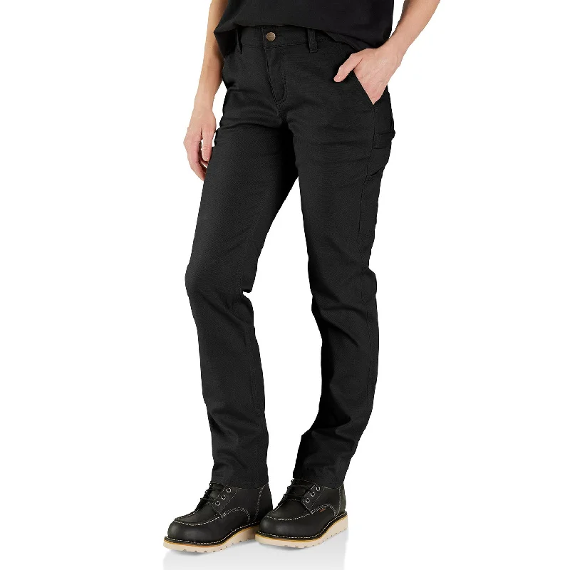 Lightweight travel pants for long flight comfort -Carhartt Women's Rugged Flex® Relaxed Fit Canvas Work Pant_Black