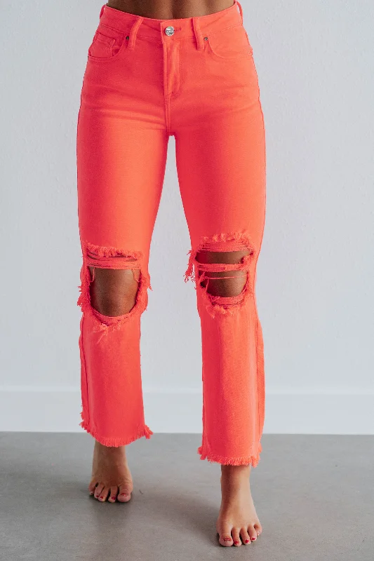 Quick-dry cargo pants for fishing trip practicality -Willow Risen Jeans - Neon Coral