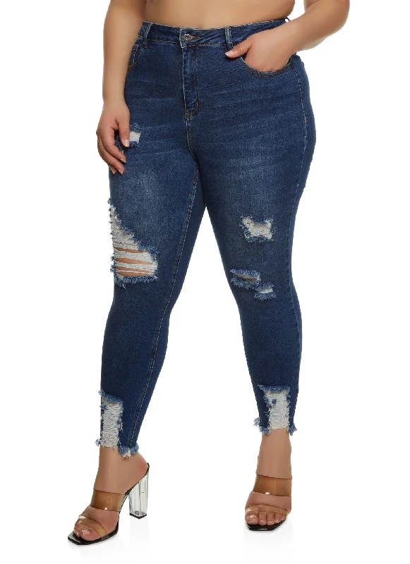 Cargo Jeans for Utility -Plus Size WAX High Waist Ripped Skinny Jeans