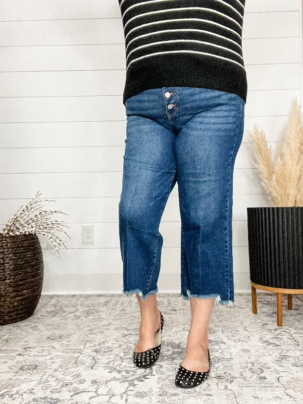 Classic blue straight jeans for everyday casual wear -Judy Blue "Waiting For the One" Wide Leg Crop Jean