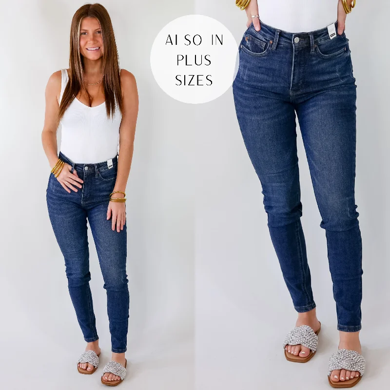 Frayed Hem Jeans for Edgy -Last Chance Size 0 | Judy Blue | Weekly Plan Control Top Skinny Jeans in Dark Wash