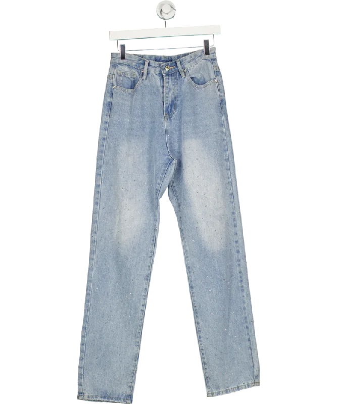 Light blue straight jeans for spring outfits -Blue Sparkle Jenas UK 8