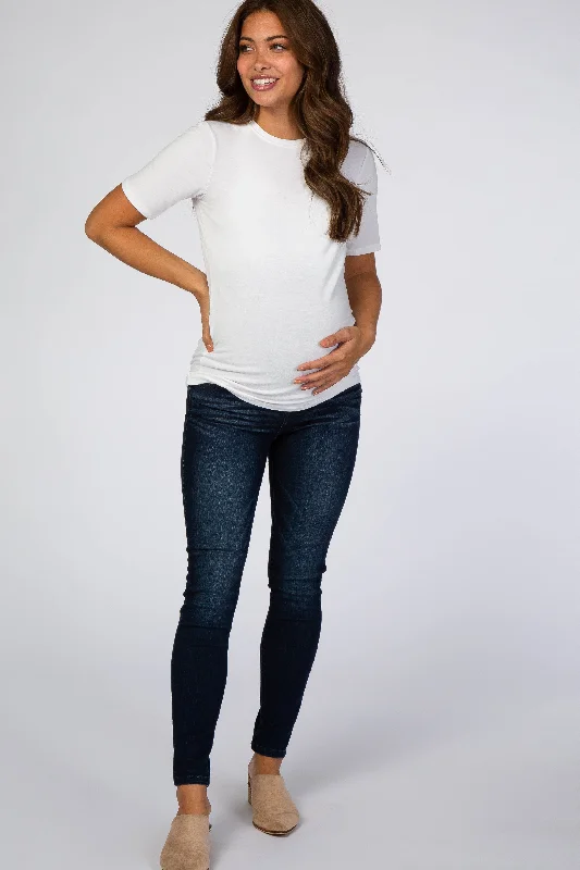 Gym Jeans for Workout -Navy Blue Skinny Maternity Jeans