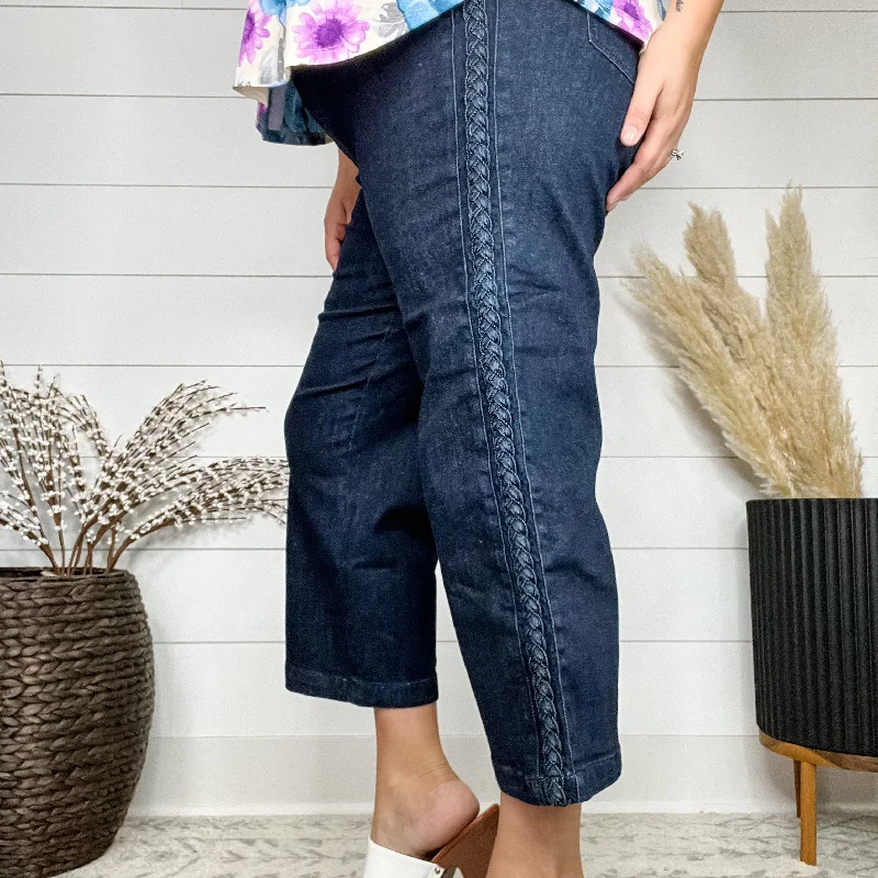 Soft stretch straight jeans for all-day comfort -Judy Blue "Back For More" Side Seam Braid Detail Wide Leg Crop