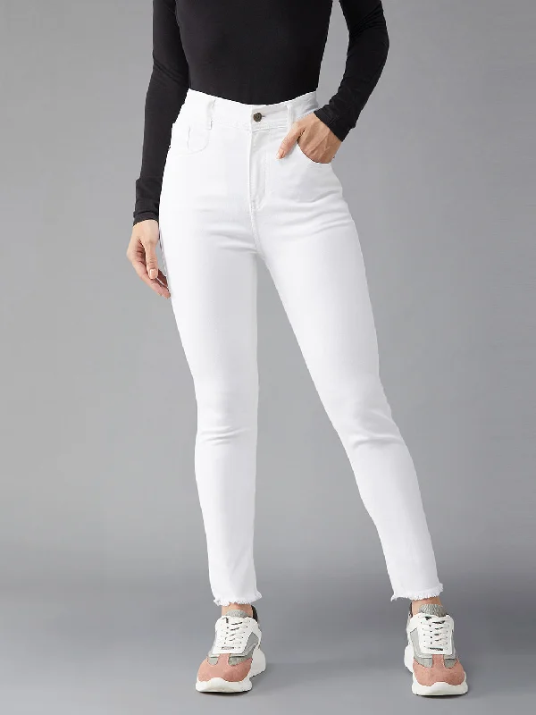 Acid Wash Jeans for Vintage -CHASEstretch™ Women's White Skinny High Rise Bleached Cropped Denim Jeans