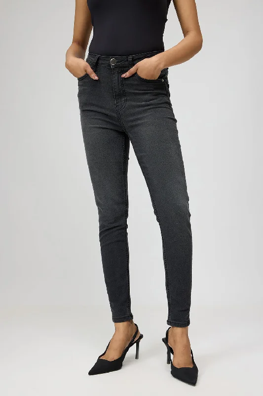 Birthday Jeans for Celebration -Charcoal Hued Sleek Skinny Jeans