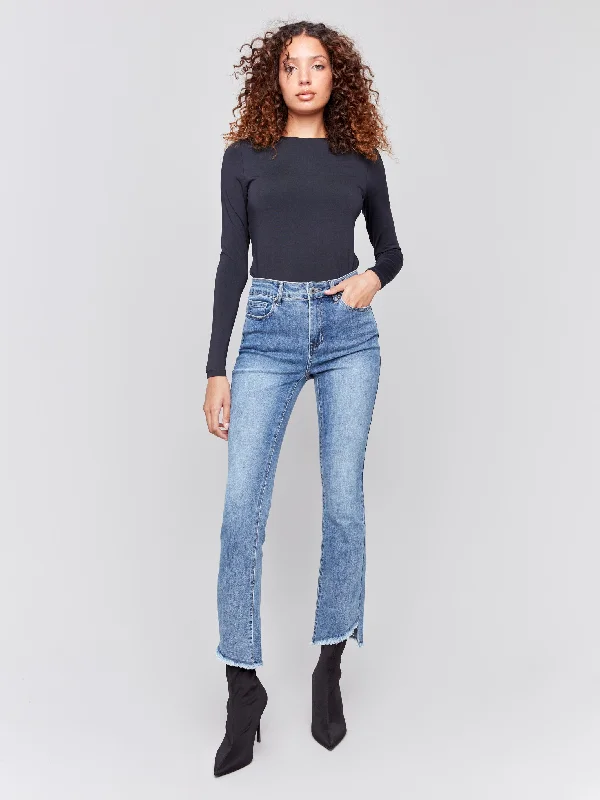 Tailored ankle pants for chic office outfits -Bootcut Jeans with Asymmetrical Hem - Medium Blue