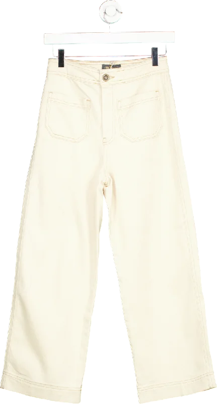 Pre-washed straight jeans for instant soft texture -WYSE LONDON Ecru Allie Flare Cropped Jean UK 8