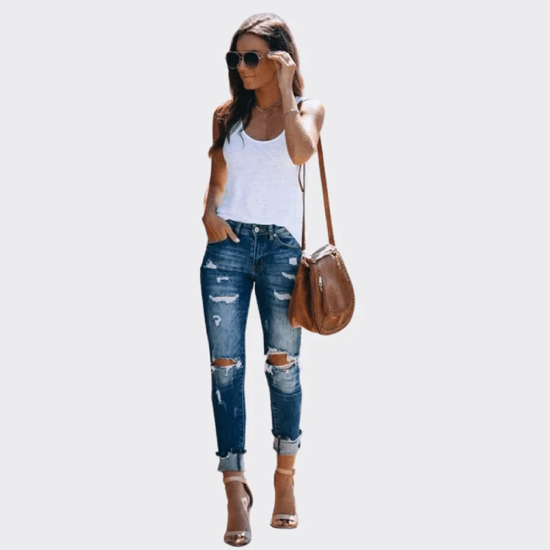 Relaxed fit pants for laid-back comfort wear -High-Waisted Stretch Jeans