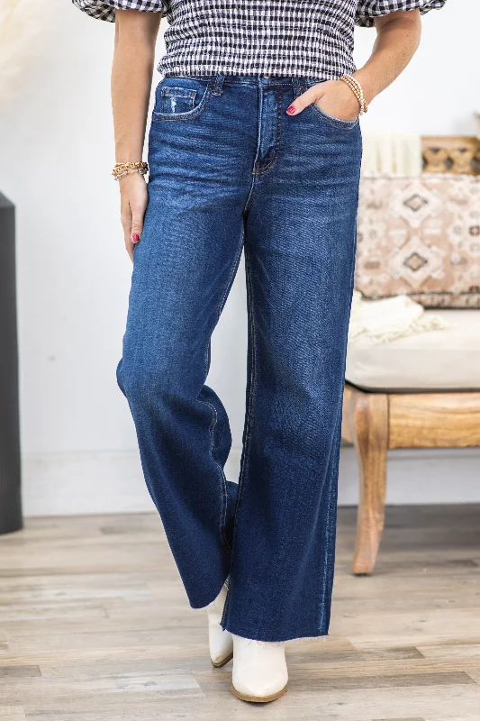 Vintage faded straight jeans for nostalgic flair -Lovervet Tummy Control High Rise Wide Leg Jeans