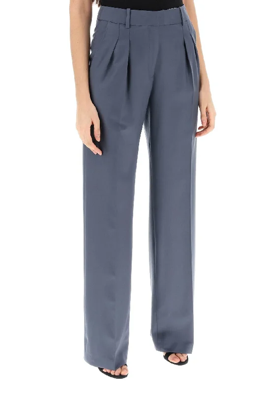 Stretch twill pants for flexible office comfort -sbiru double pleat trousers